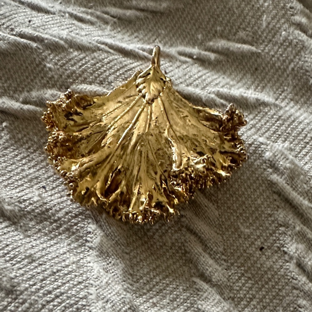 Real Kale Leaf Pendant / Necklace Dipped In 24k G… - image 1